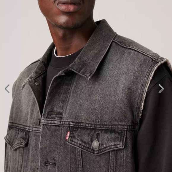 🖤🔹️Levi's® 🔹️men Black Premium Relaxed Fit Trucker Vest - Picture 2 of 7